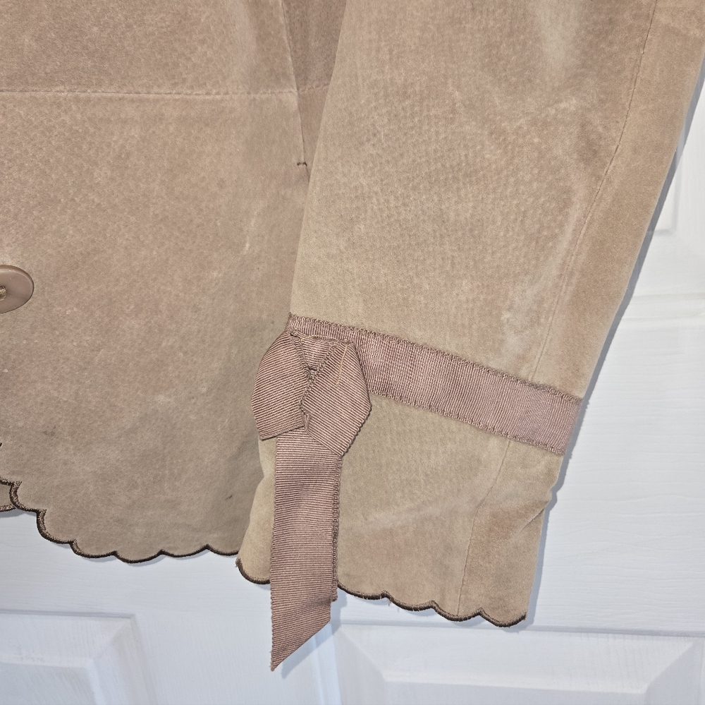 Terry Lewis Tan Suede Leather Jacket With Scallop Trim Small - Picture 4 of 9